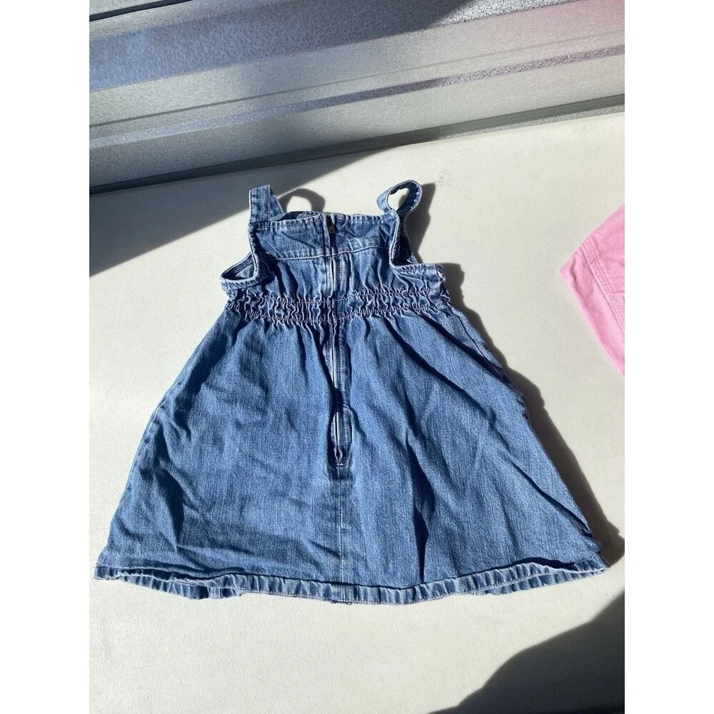 Gymboree 2006 3T Denim Jumper Dress Floral Embroidered Blue Cotton Pinafore